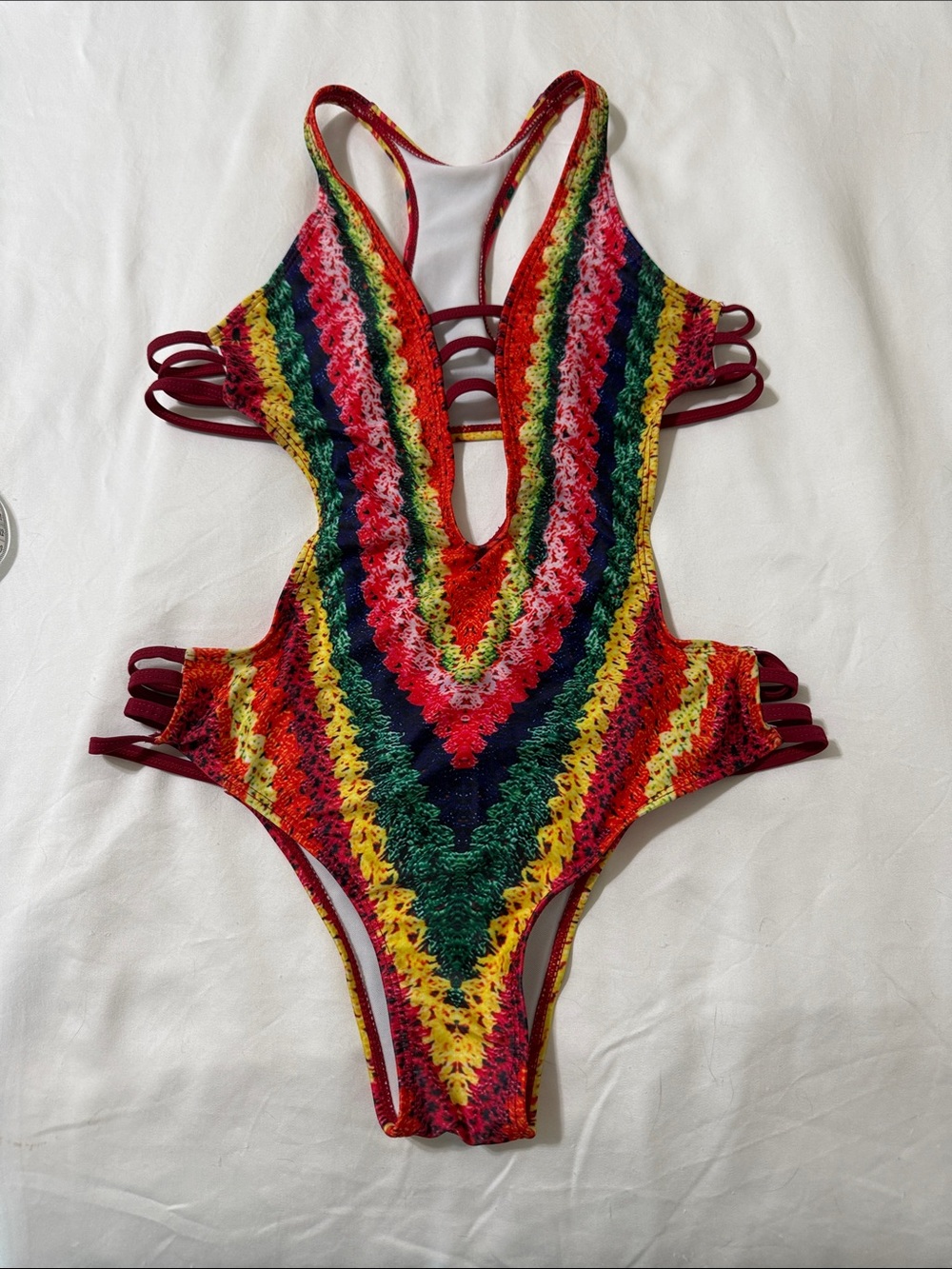 Womens Rainbow Crochet One-Piece Swimsuit - Multicolor M/L